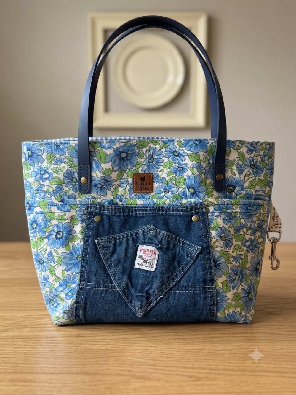 Blue Floral Denim Pocket Tote